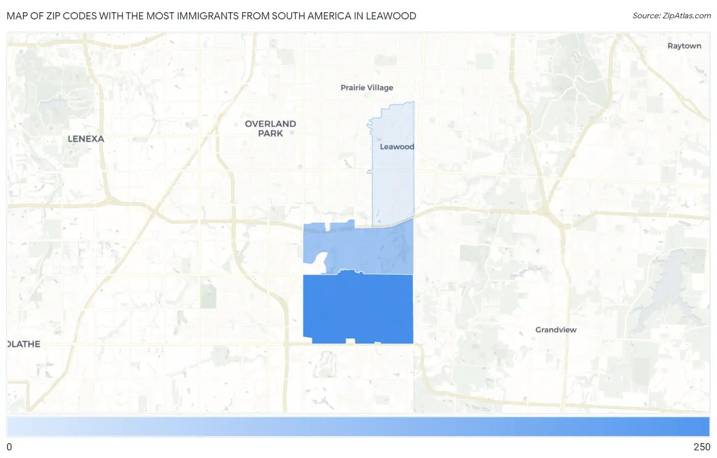 Zip Codes with the Most Immigrants from South America in Leawood Map