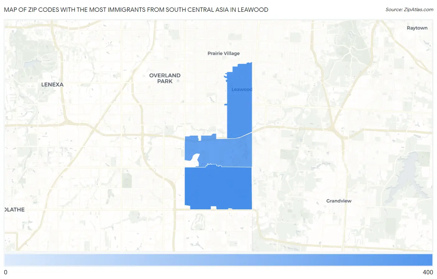 Zip Codes with the Most Immigrants from South Central Asia in Leawood Map
