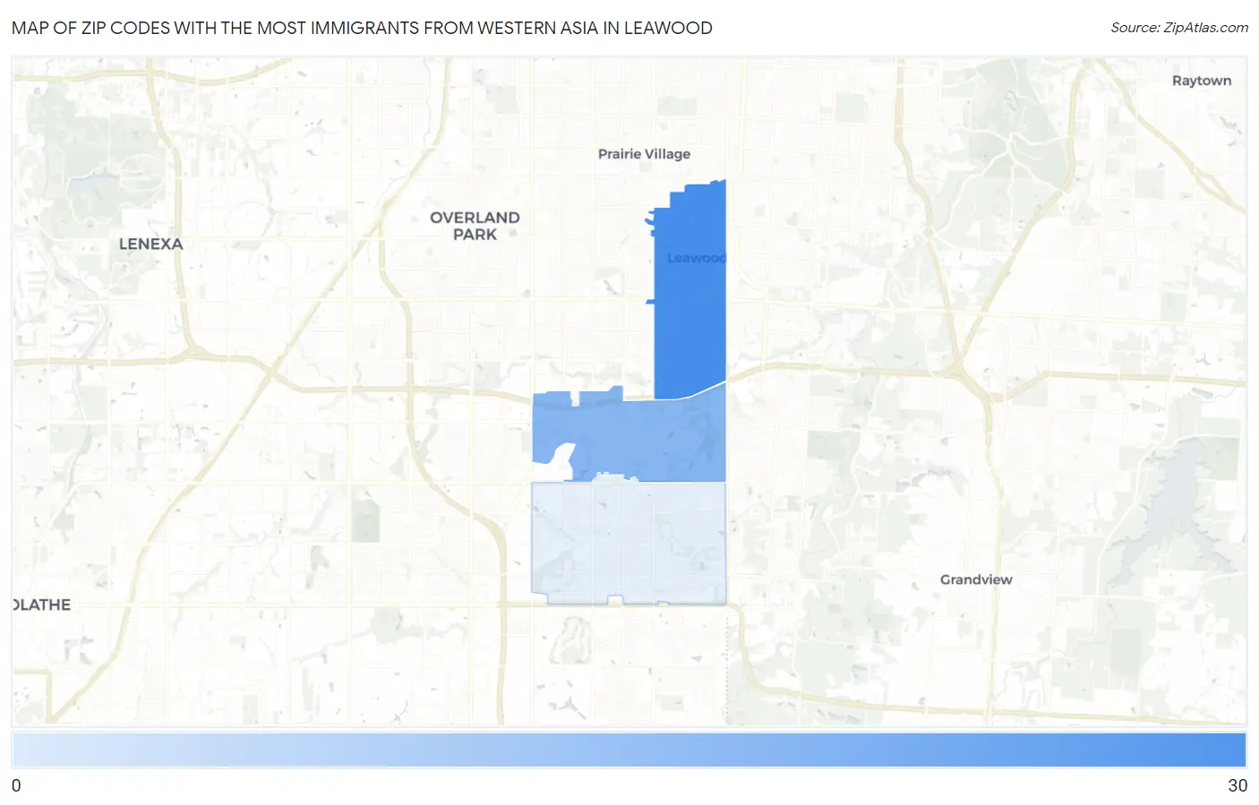 Zip Codes with the Most Immigrants from Western Asia in Leawood Map