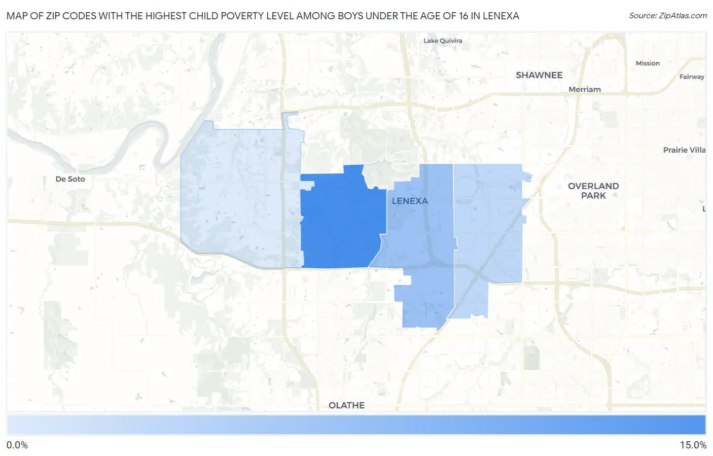 Zip Codes with the Highest Child Poverty Level Among Boys Under the Age of 16 in Lenexa Map