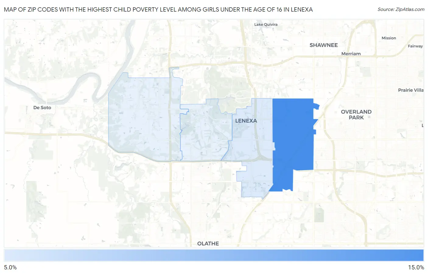Zip Codes with the Highest Child Poverty Level Among Girls Under the Age of 16 in Lenexa Map