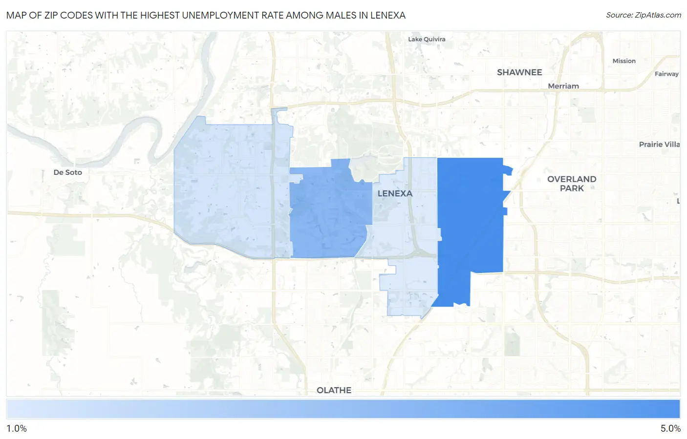 Zip Codes with the Highest Unemployment Rate Among Males in Lenexa Map