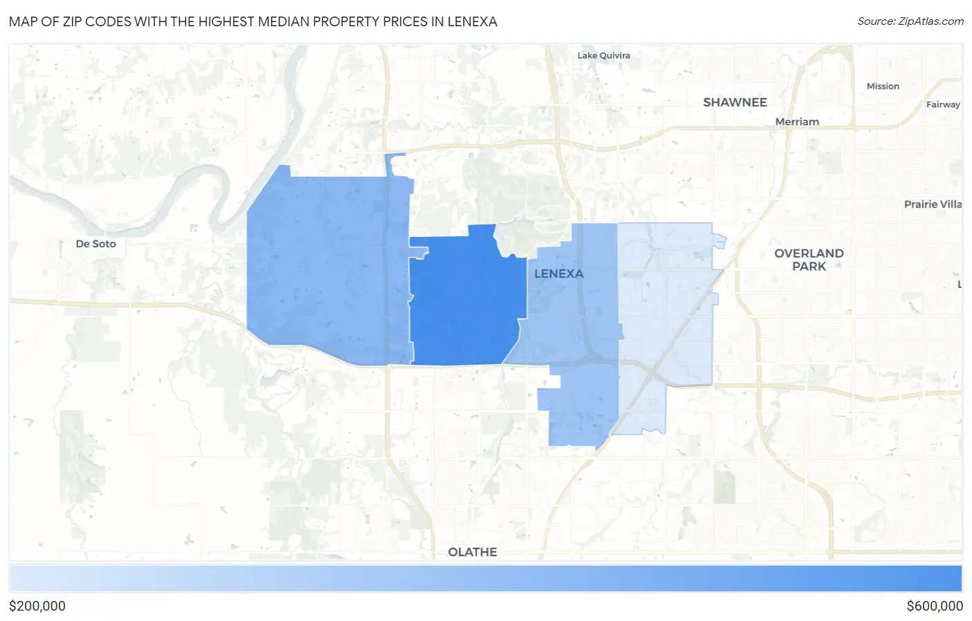 Zip Codes with the Highest Median Property Prices in Lenexa Map