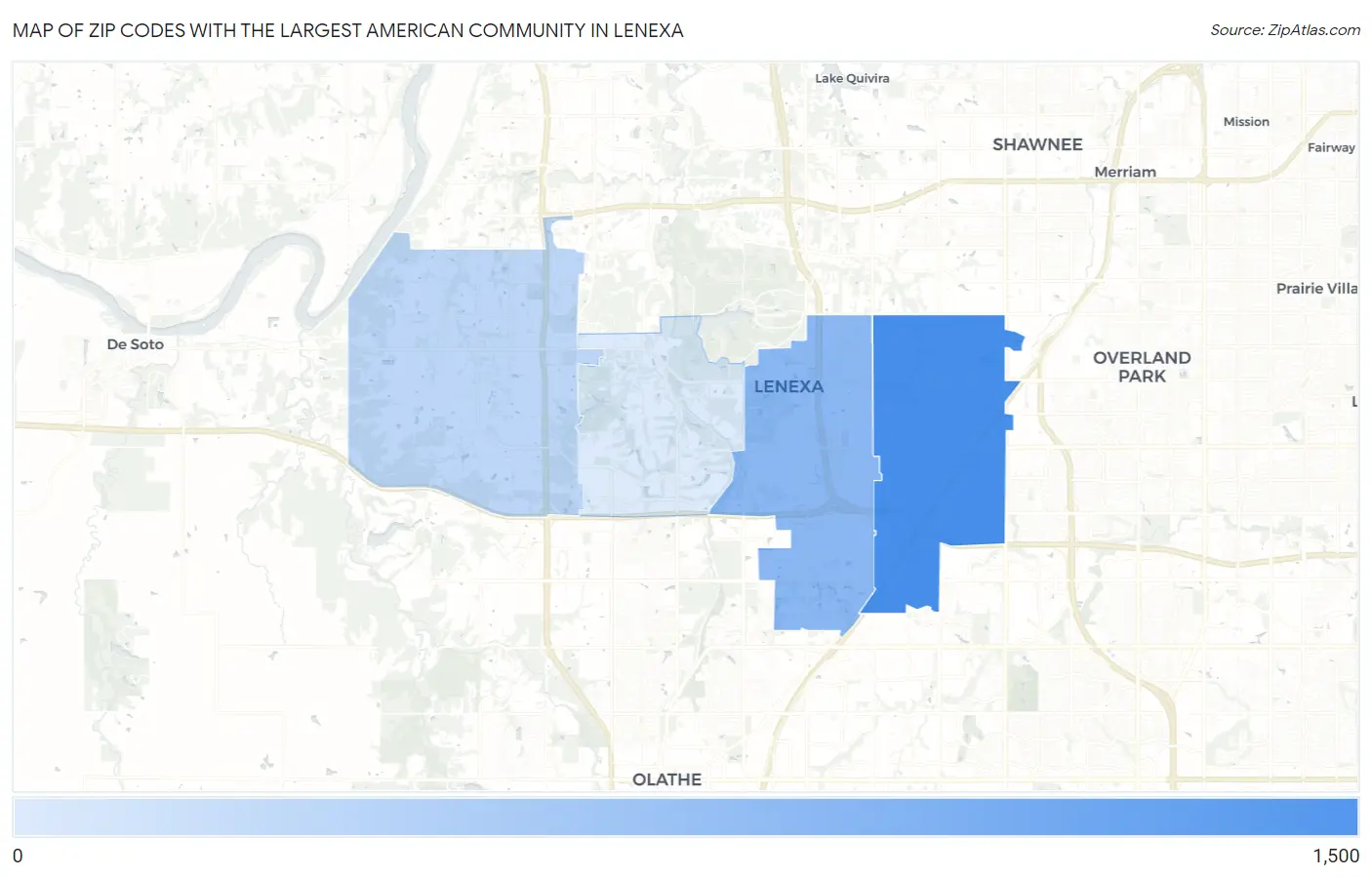 Zip Codes with the Largest American Community in Lenexa Map