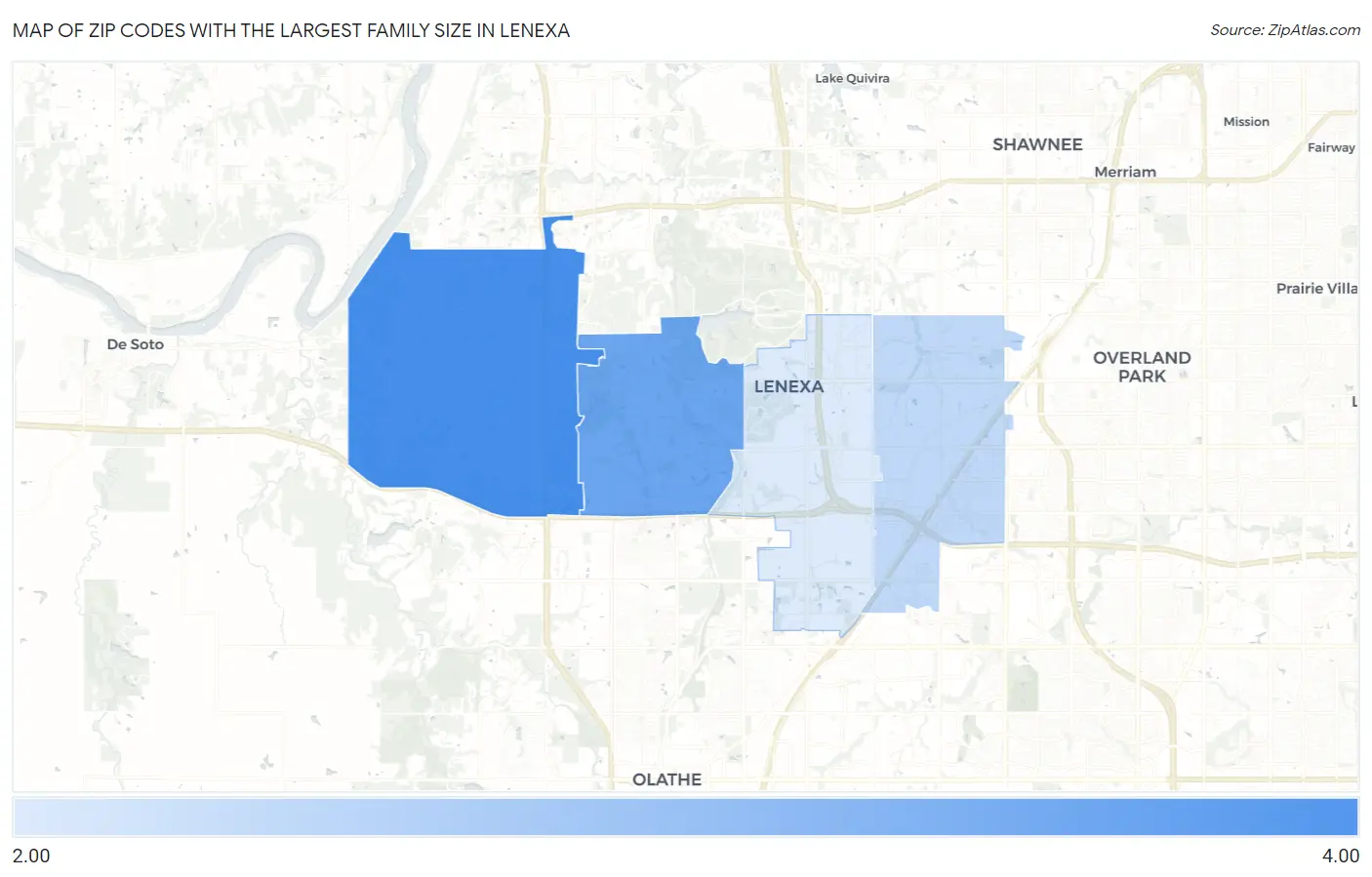 Zip Codes with the Largest Family Size in Lenexa Map