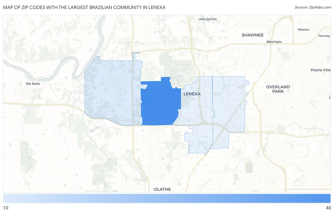Zip Codes with the Largest Brazilian Community in Lenexa Map