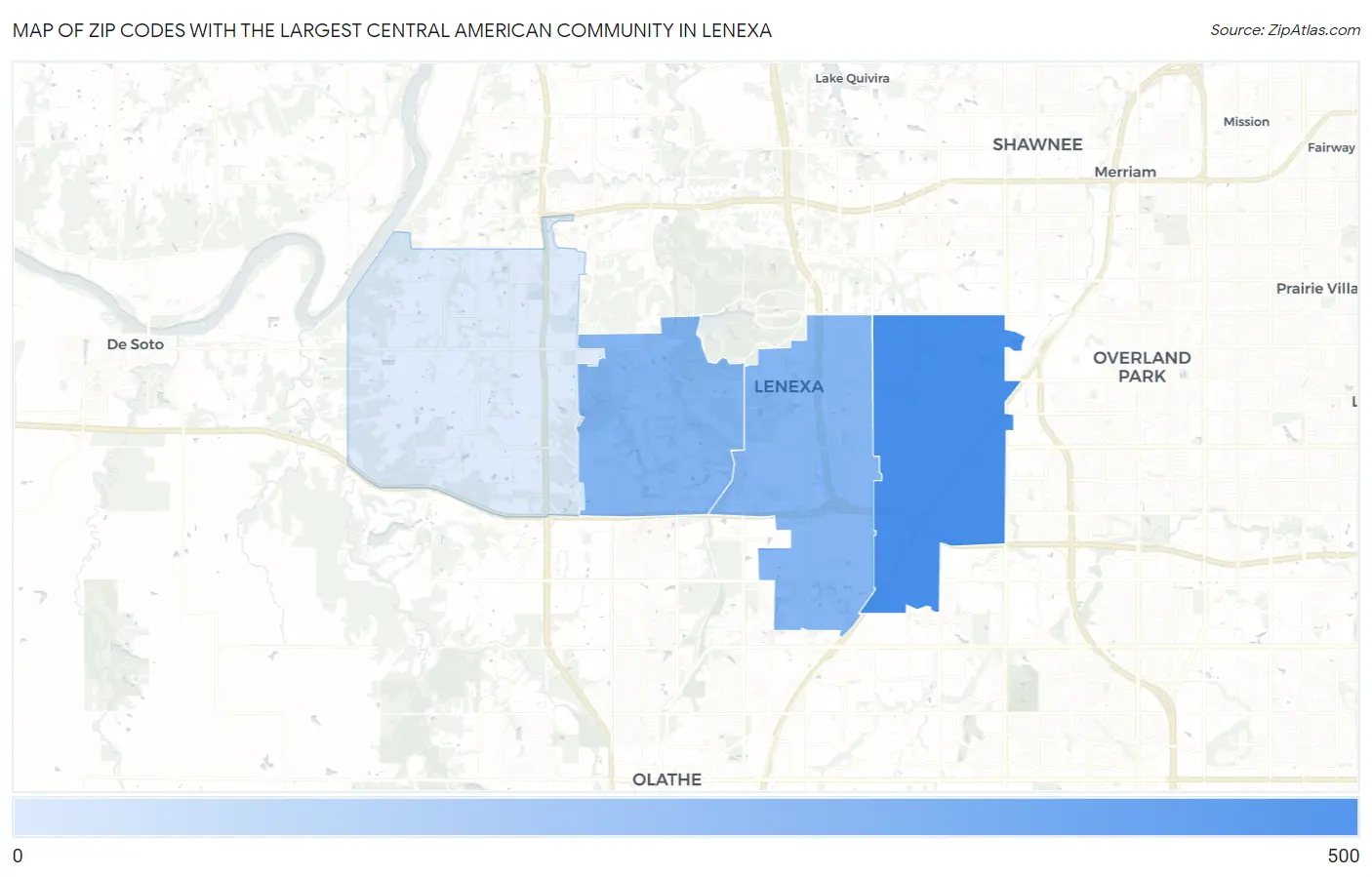 Zip Codes with the Largest Central American Community in Lenexa Map