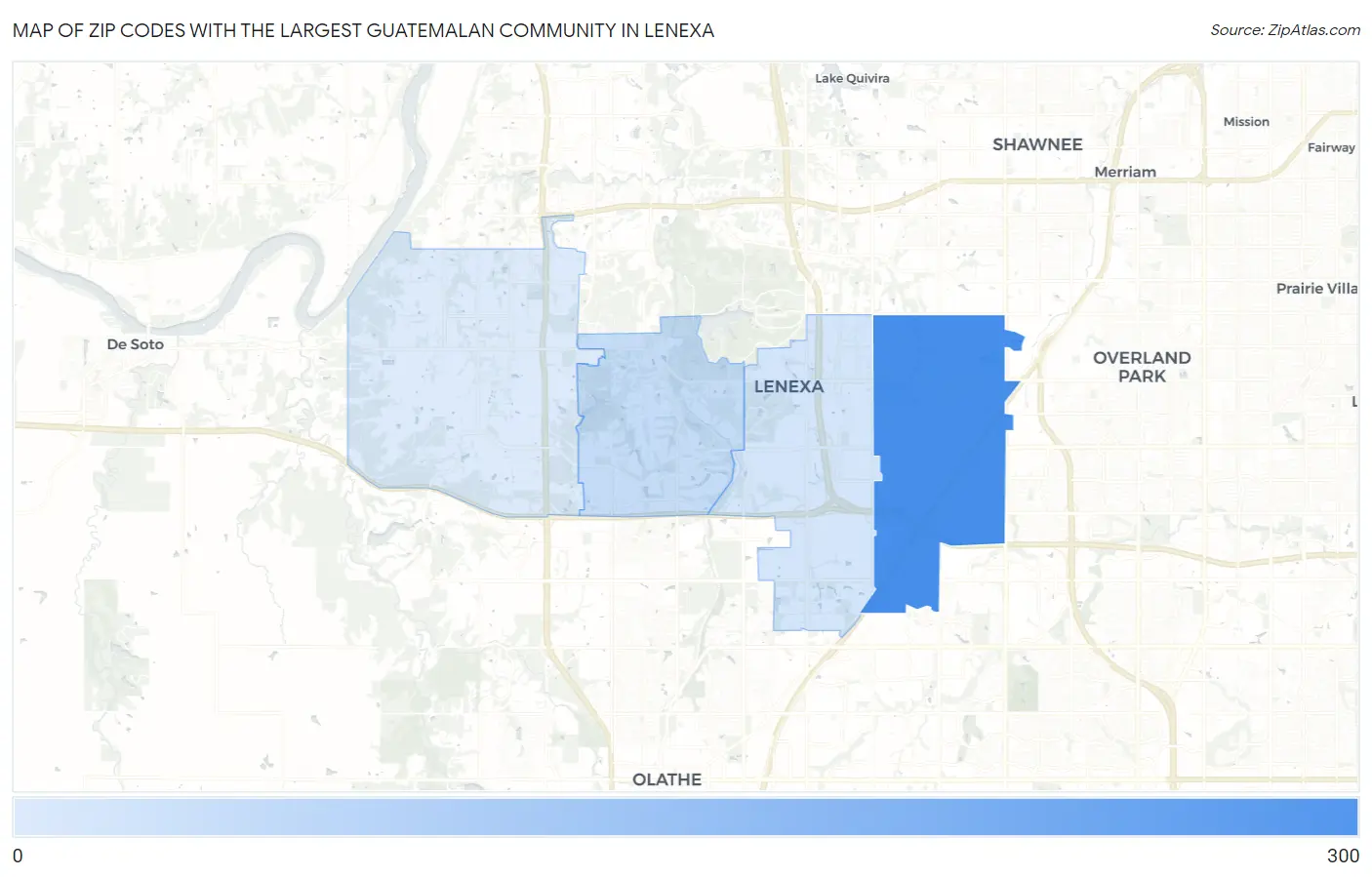 Zip Codes with the Largest Guatemalan Community in Lenexa Map