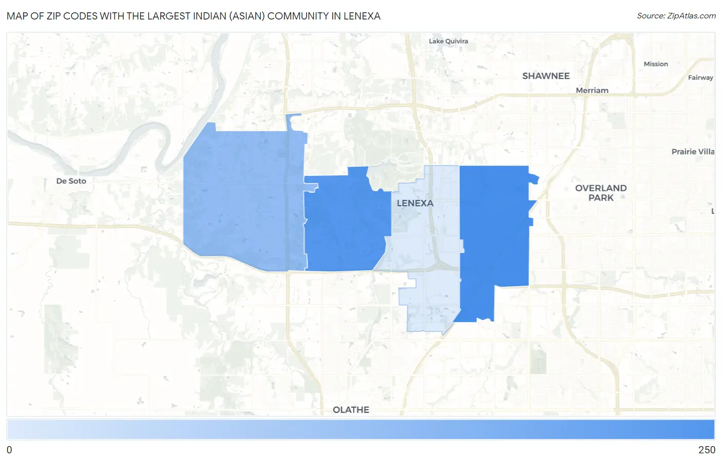 Zip Codes with the Largest Indian (Asian) Community in Lenexa Map