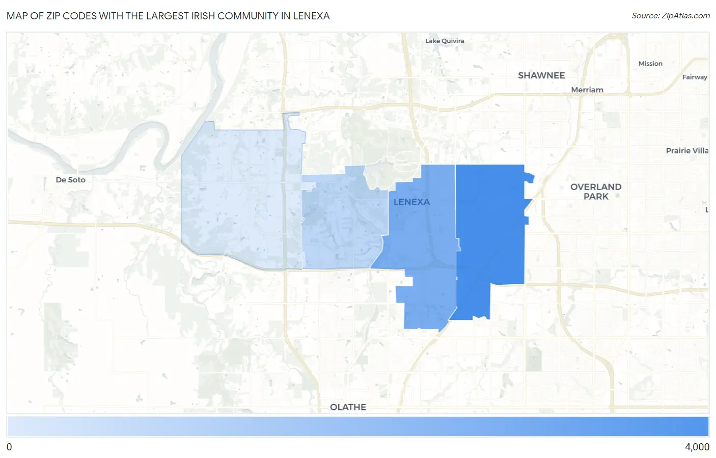 Zip Codes with the Largest Irish Community in Lenexa Map