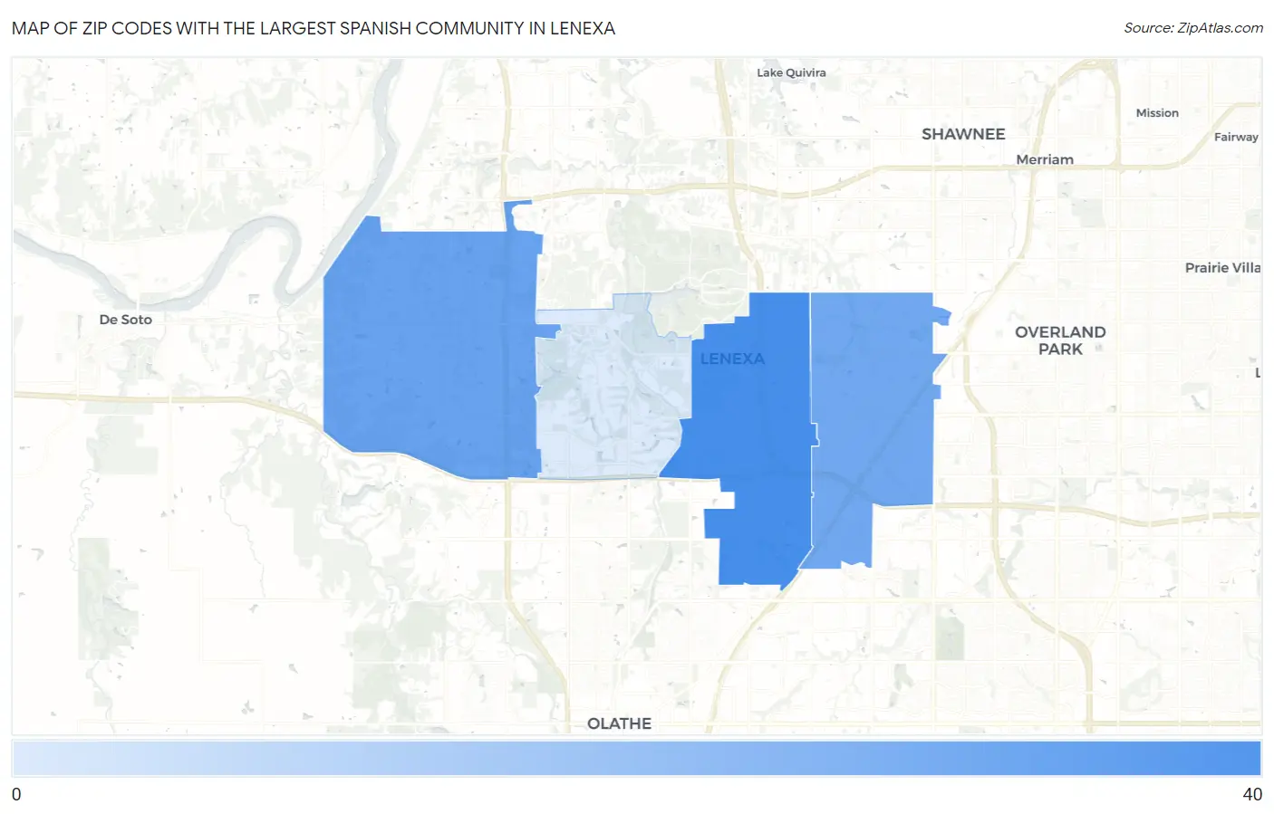 Zip Codes with the Largest Spanish Community in Lenexa Map