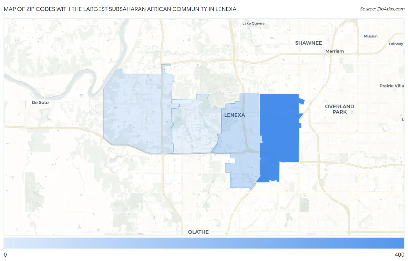 Zip Codes with the Largest Subsaharan African Community in Lenexa Map