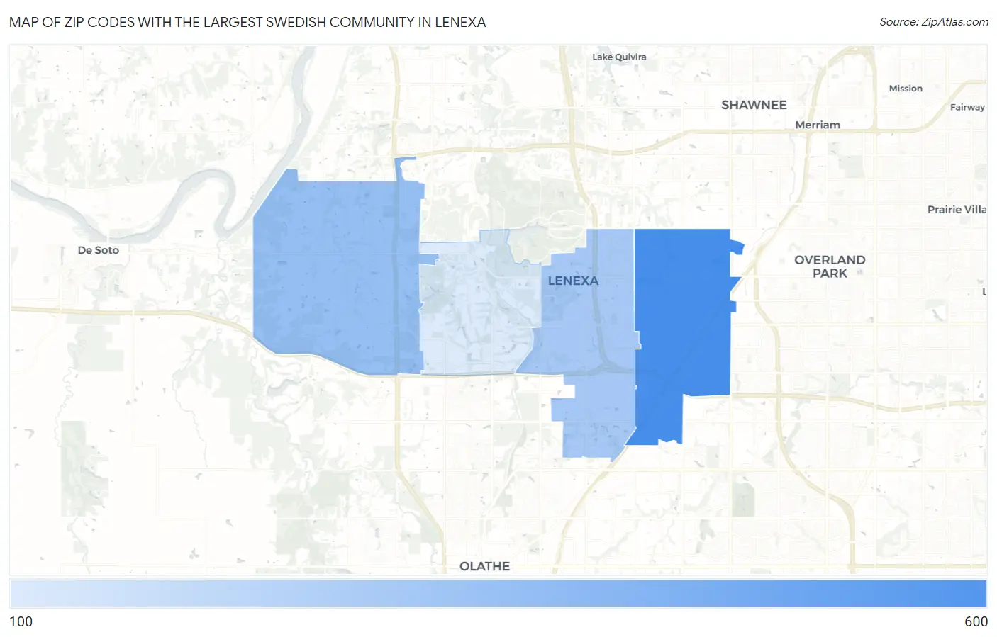 Zip Codes with the Largest Swedish Community in Lenexa Map