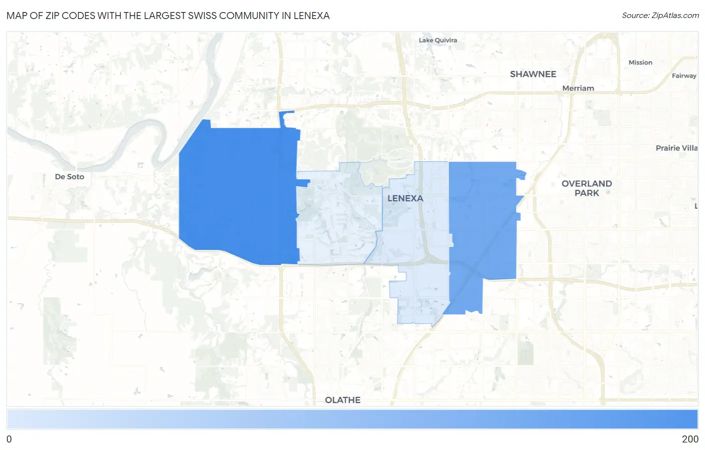 Zip Codes with the Largest Swiss Community in Lenexa Map