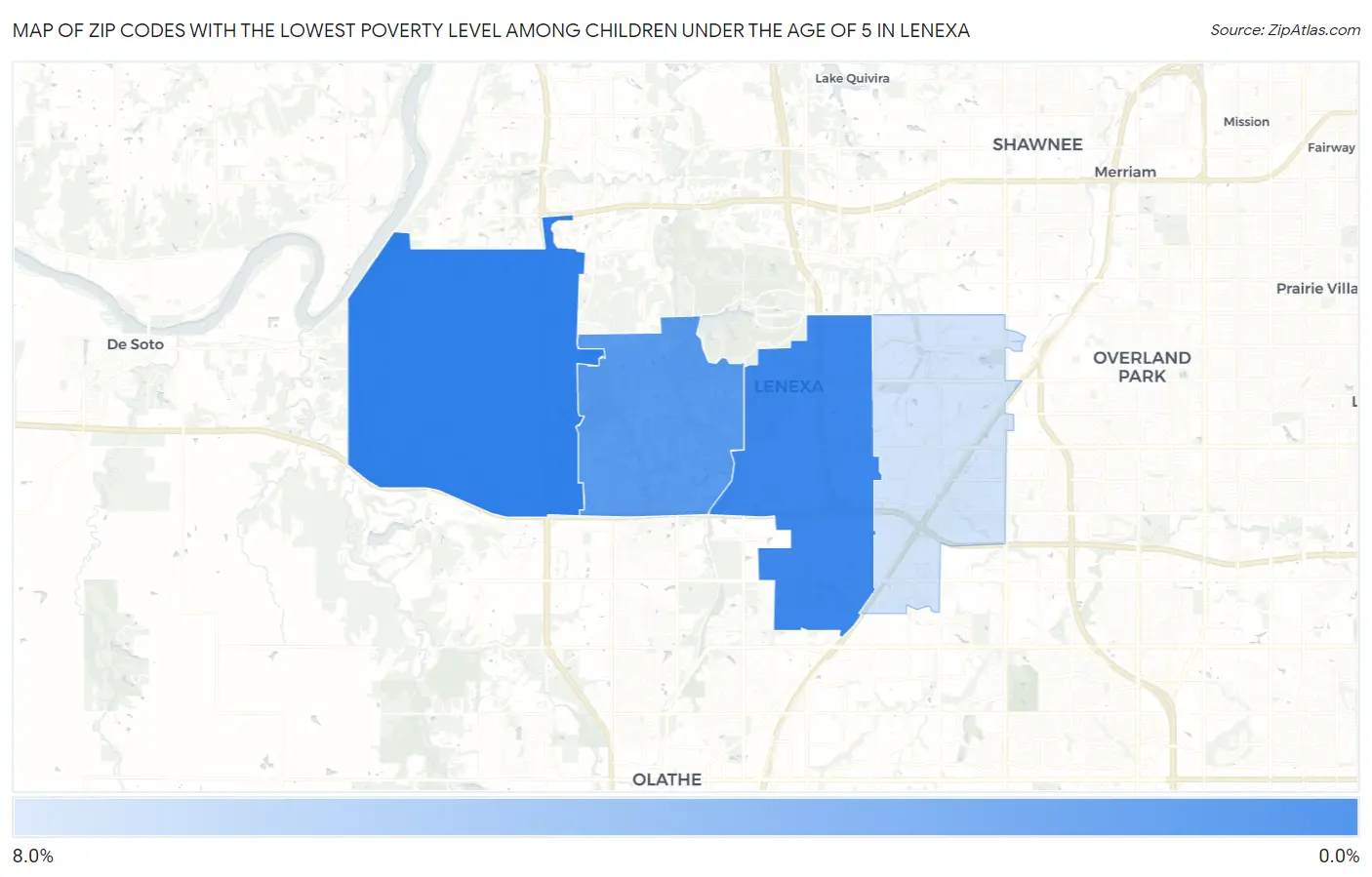 Zip Codes with the Lowest Poverty Level Among Children Under the Age of 5 in Lenexa Map