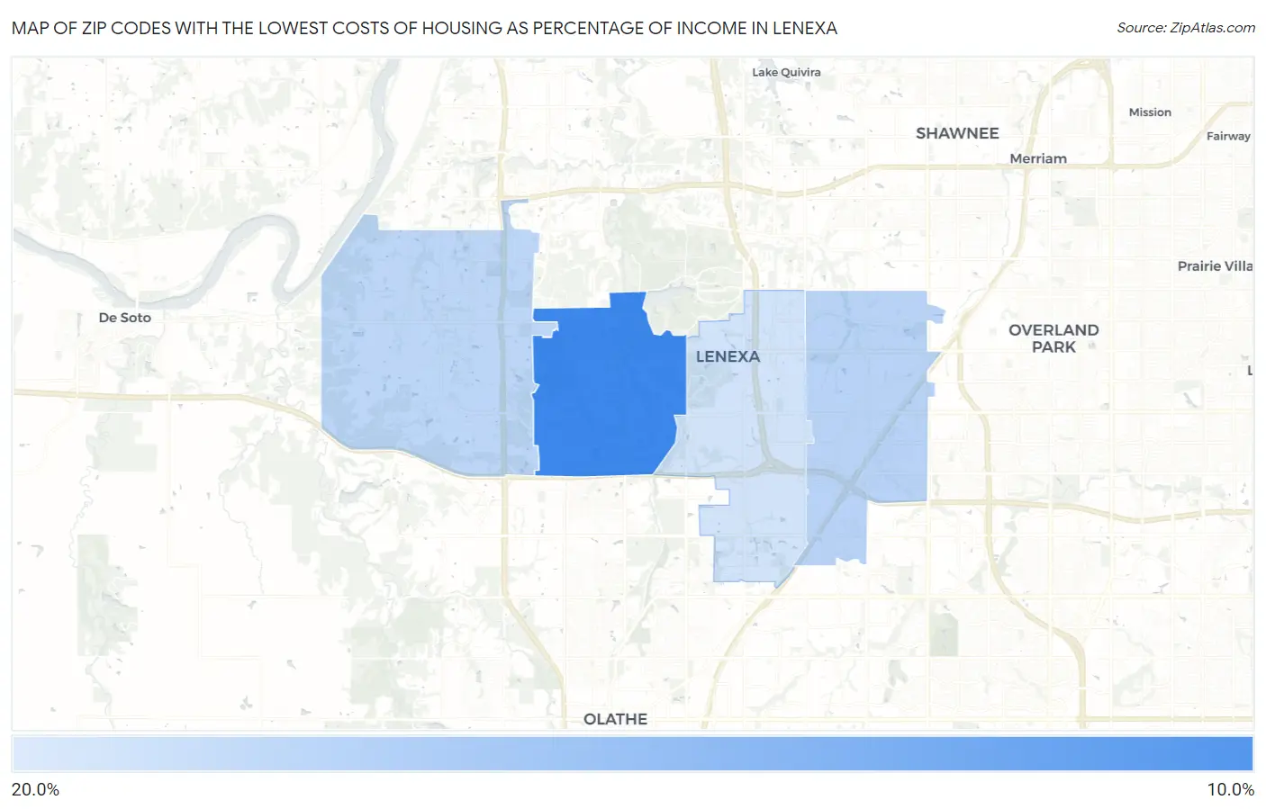 Zip Codes with the Lowest Costs of Housing as Percentage of Income in Lenexa Map