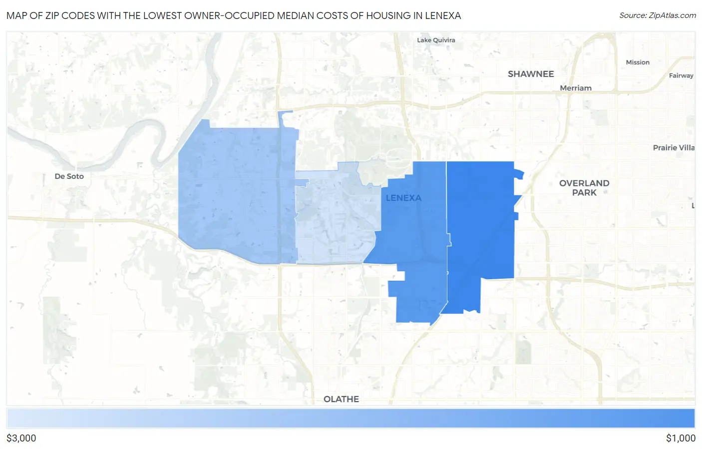 Zip Codes with the Lowest Owner-Occupied Median Costs of Housing in Lenexa Map