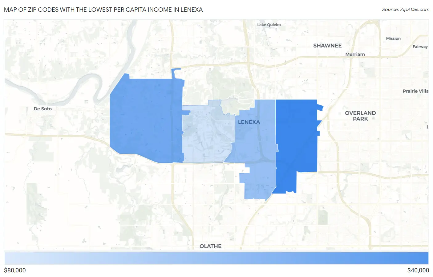 Zip Codes with the Lowest Per Capita Income in Lenexa Map