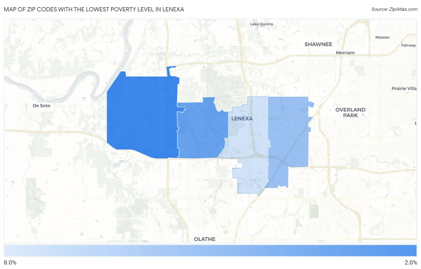 Zip Codes with the Lowest Poverty Level in Lenexa Map
