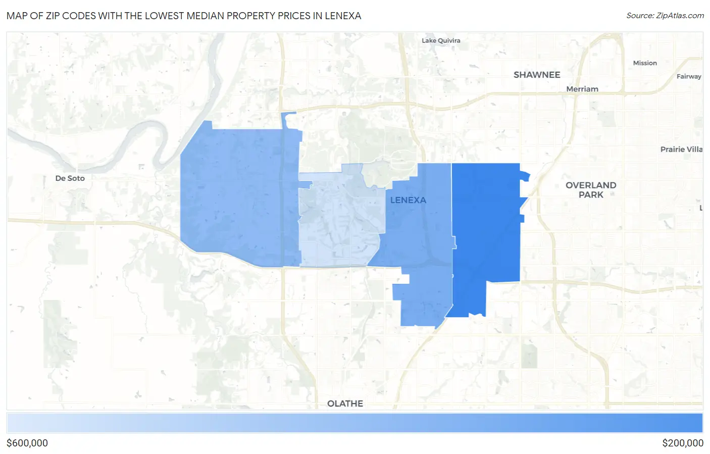 Zip Codes with the Lowest Median Property Prices in Lenexa Map