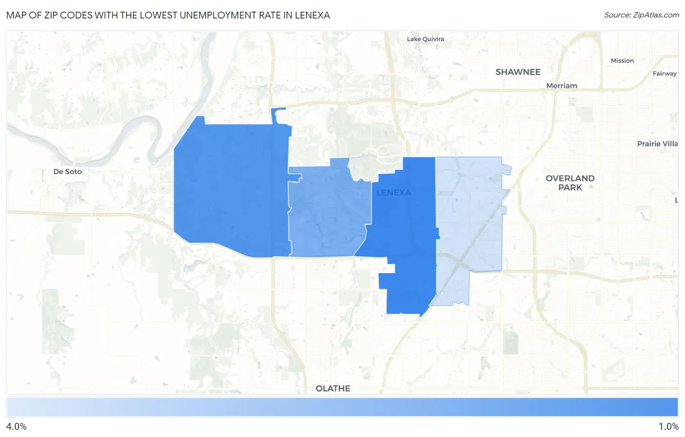 Zip Codes with the Lowest Unemployment Rate in Lenexa Map