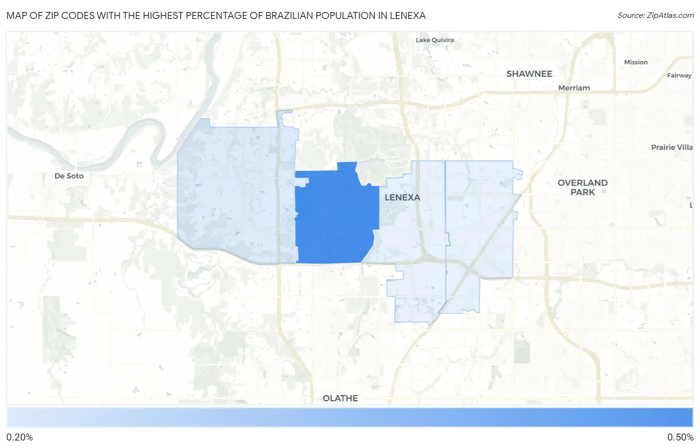 Zip Codes with the Highest Percentage of Brazilian Population in Lenexa Map