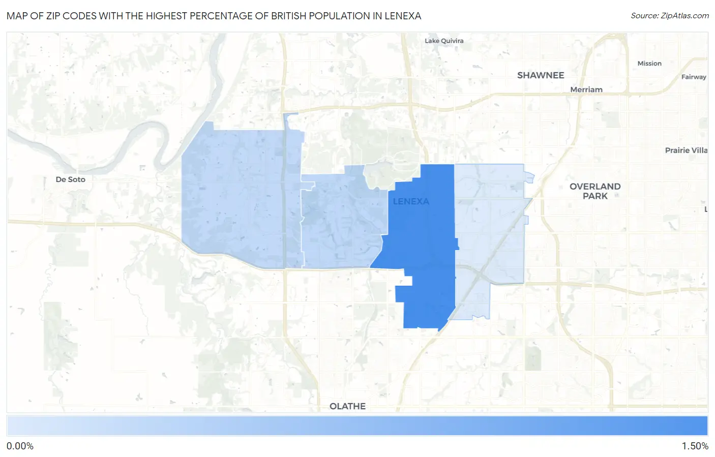 Zip Codes with the Highest Percentage of British Population in Lenexa Map