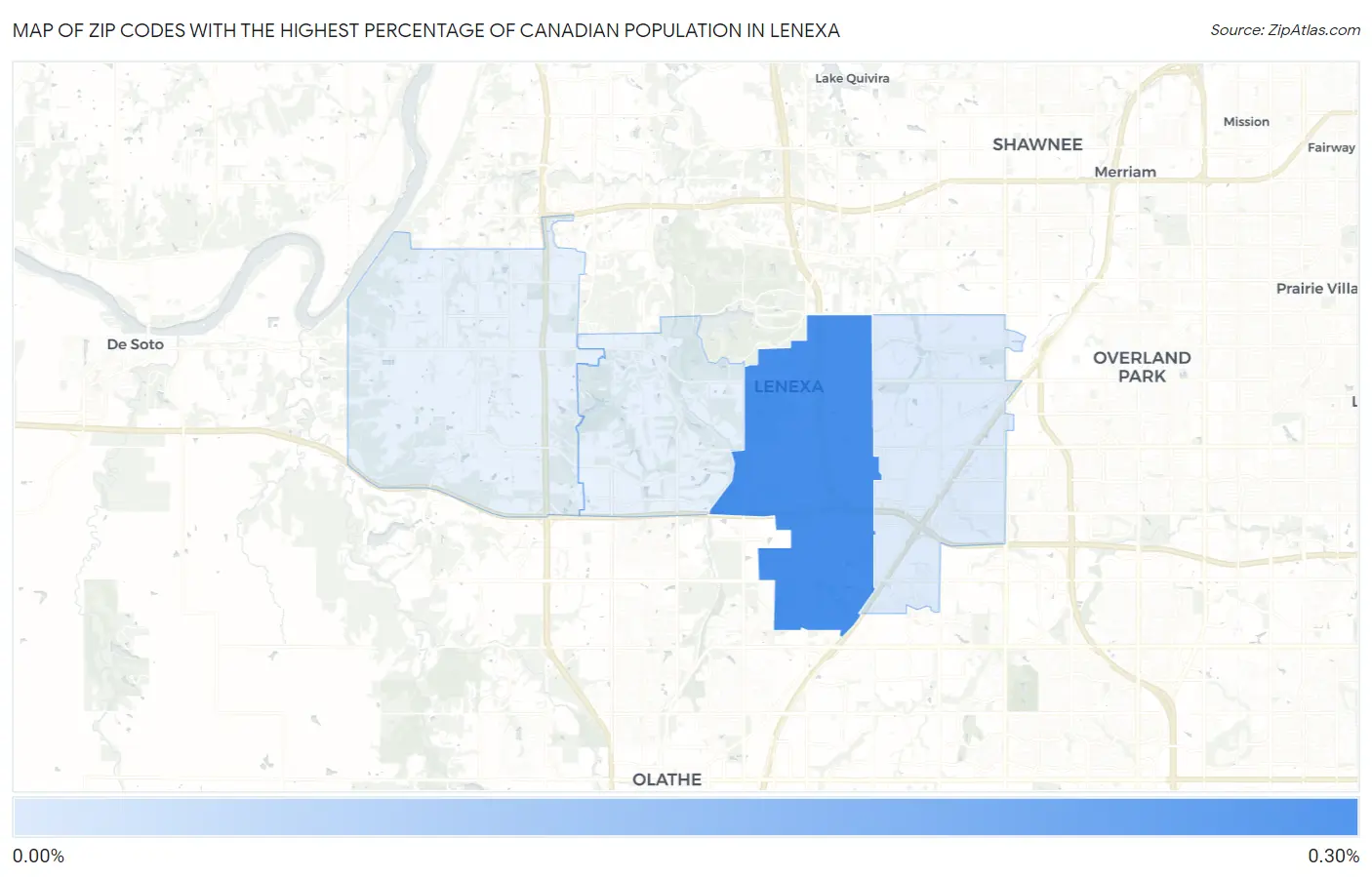 Zip Codes with the Highest Percentage of Canadian Population in Lenexa Map