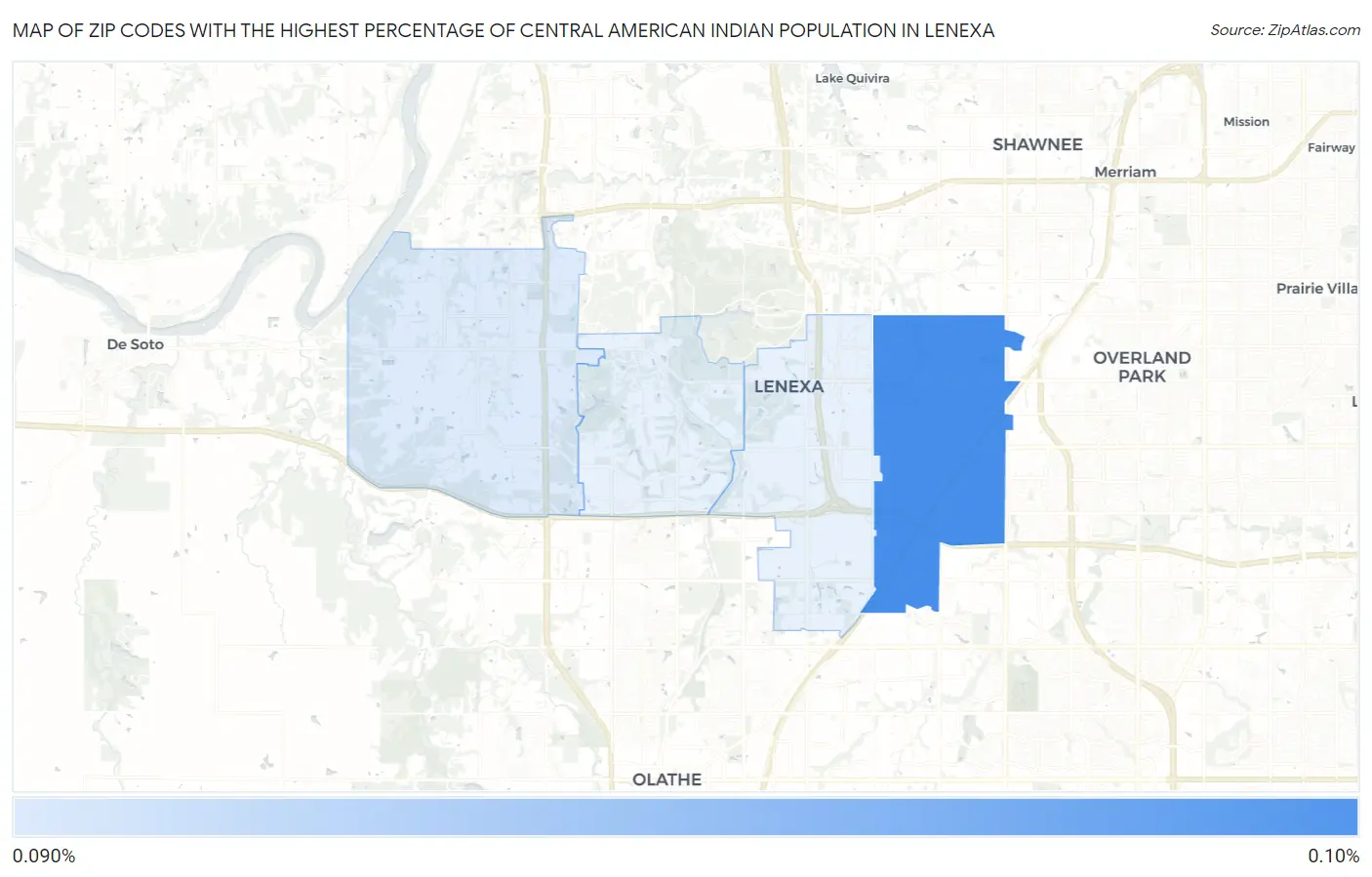 Zip Codes with the Highest Percentage of Central American Indian Population in Lenexa Map