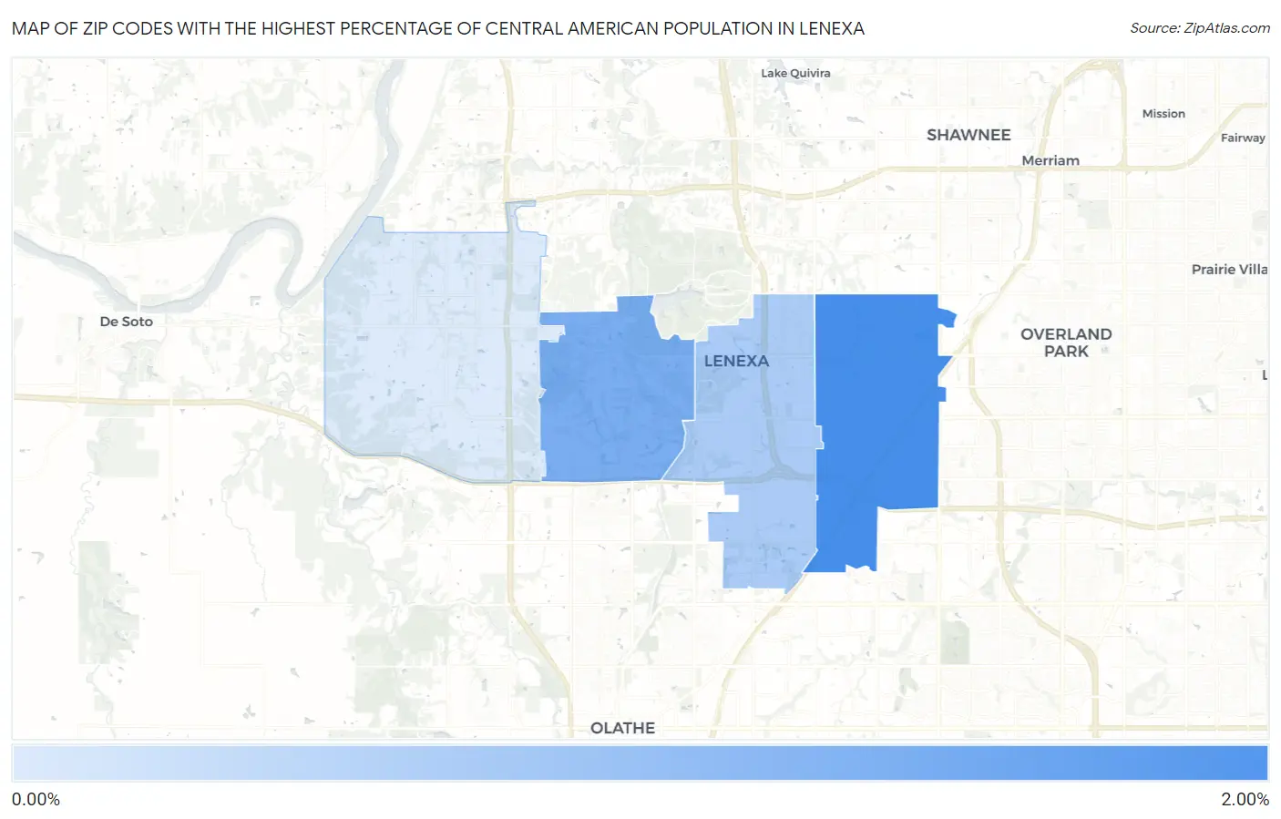 Zip Codes with the Highest Percentage of Central American Population in Lenexa Map
