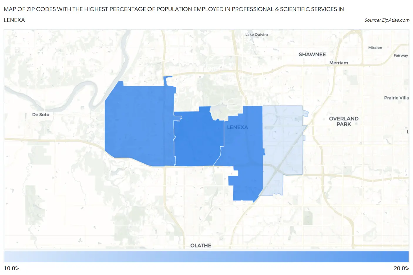 Zip Codes with the Highest Percentage of Population Employed in Professional & Scientific Services in Lenexa Map