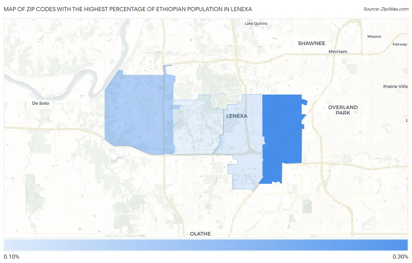 Zip Codes with the Highest Percentage of Ethiopian Population in Lenexa Map