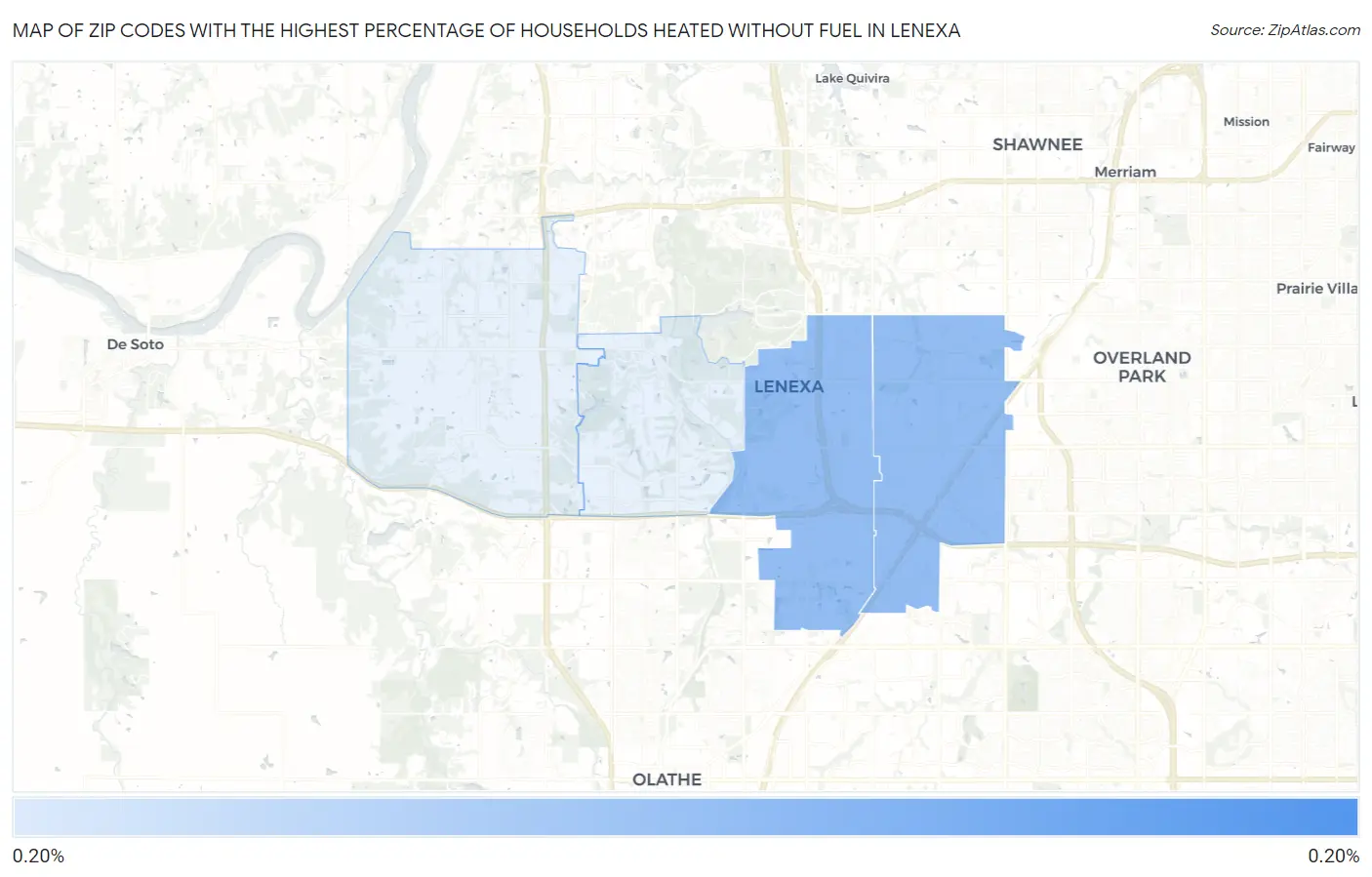 Zip Codes with the Highest Percentage of Households Heated without Fuel in Lenexa Map
