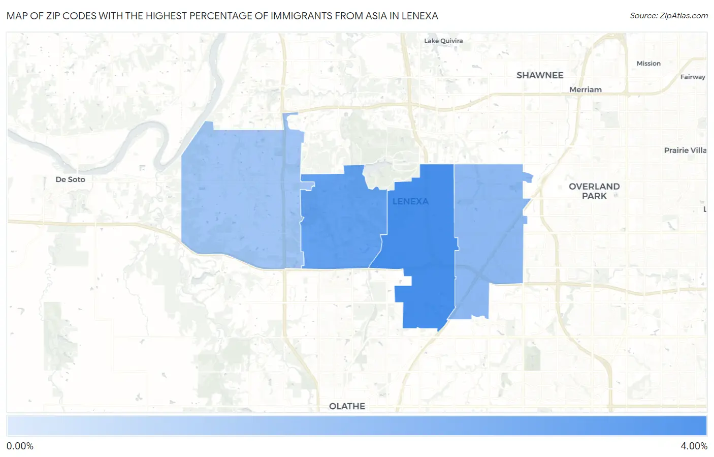 Zip Codes with the Highest Percentage of Immigrants from Asia in Lenexa Map