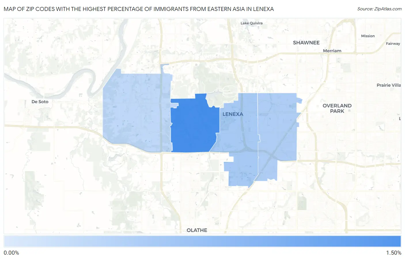 Zip Codes with the Highest Percentage of Immigrants from Eastern Asia in Lenexa Map