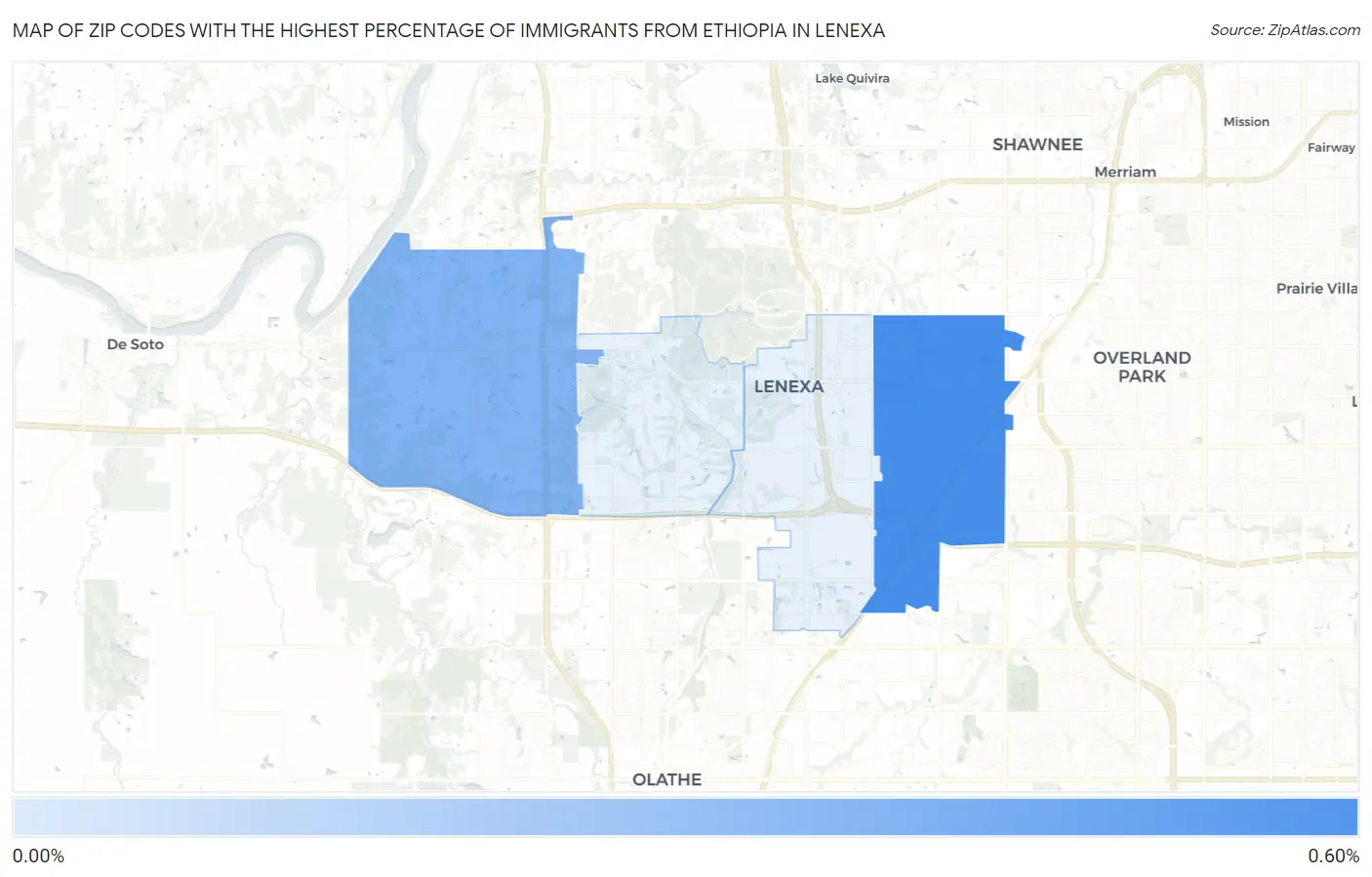 Zip Codes with the Highest Percentage of Immigrants from Ethiopia in Lenexa Map