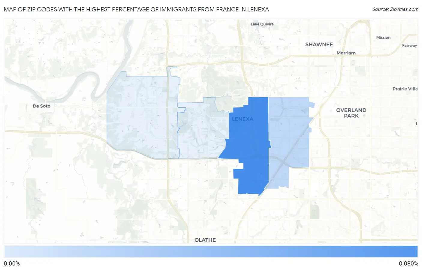 Zip Codes with the Highest Percentage of Immigrants from France in Lenexa Map