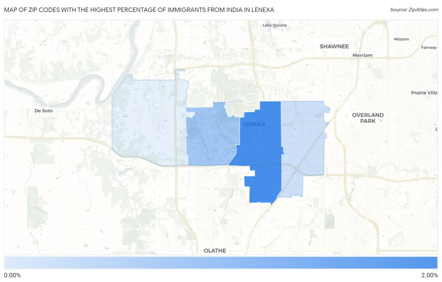 Zip Codes with the Highest Percentage of Immigrants from India in Lenexa Map