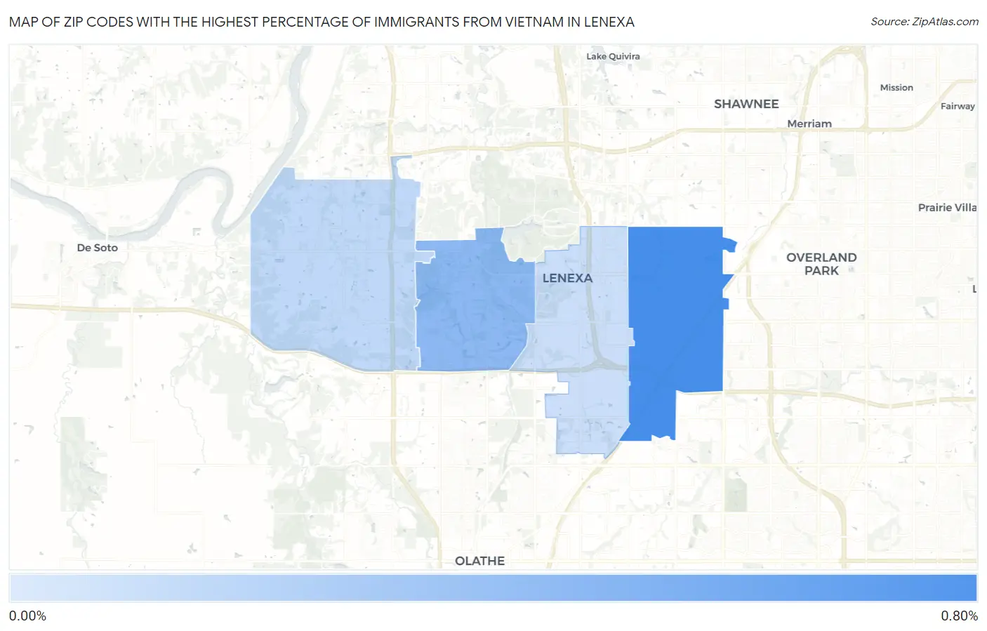 Zip Codes with the Highest Percentage of Immigrants from Vietnam in Lenexa Map