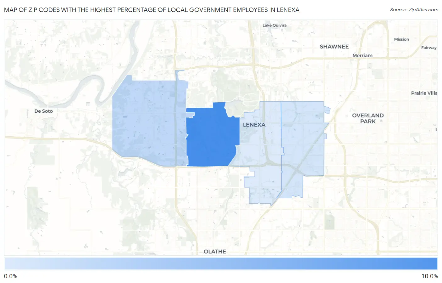 Zip Codes with the Highest Percentage of Local Government Employees in Lenexa Map