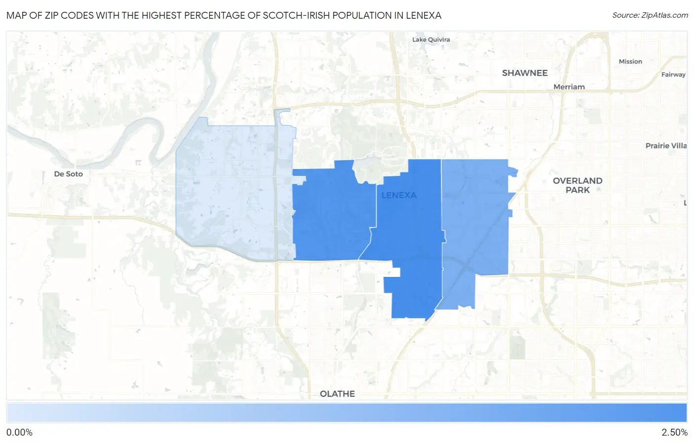 Zip Codes with the Highest Percentage of Scotch-Irish Population in Lenexa Map
