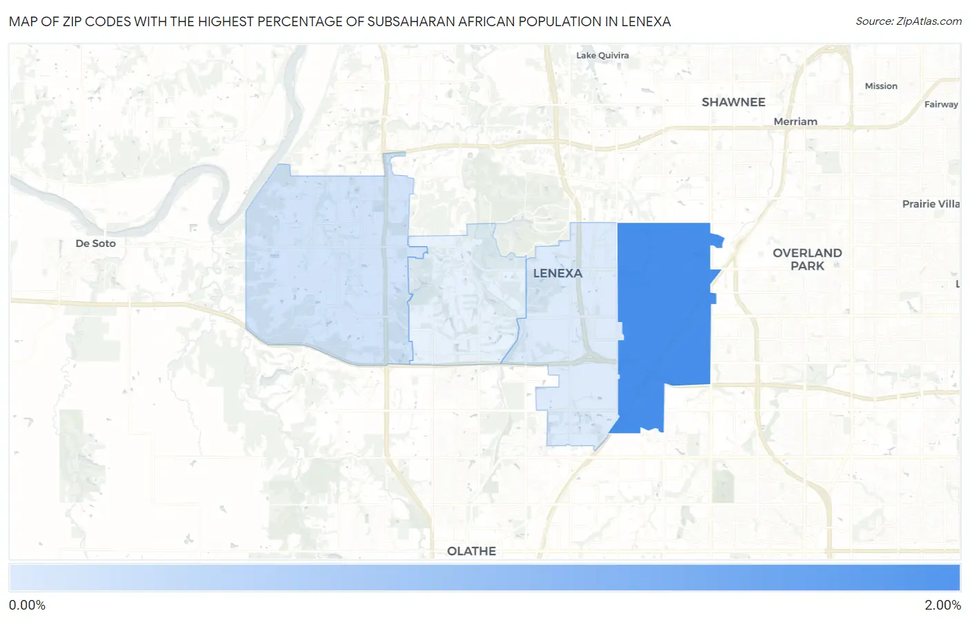 Zip Codes with the Highest Percentage of Subsaharan African Population in Lenexa Map