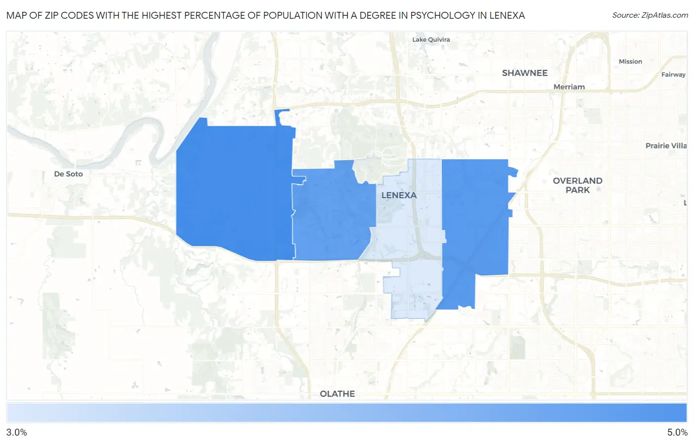 Zip Codes with the Highest Percentage of Population with a Degree in Psychology in Lenexa Map