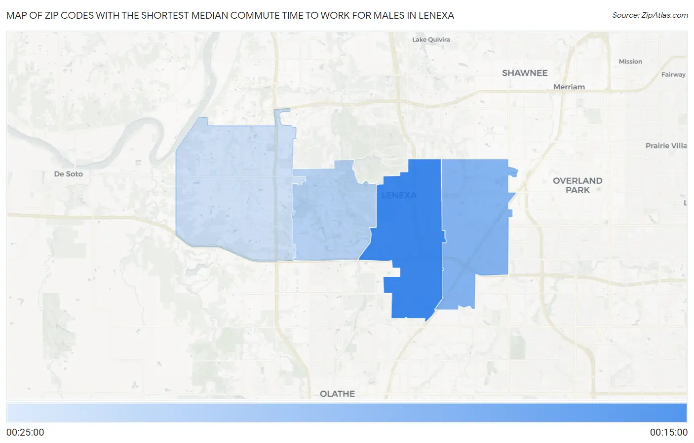 Zip Codes with the Shortest Median Commute Time to Work for Males in Lenexa Map
