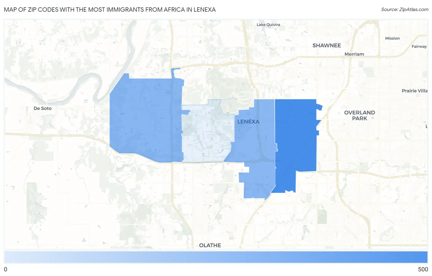 Zip Codes with the Most Immigrants from Africa in Lenexa Map