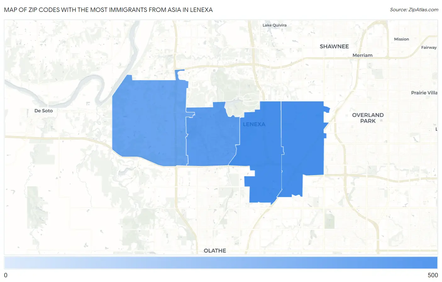 Zip Codes with the Most Immigrants from Asia in Lenexa Map
