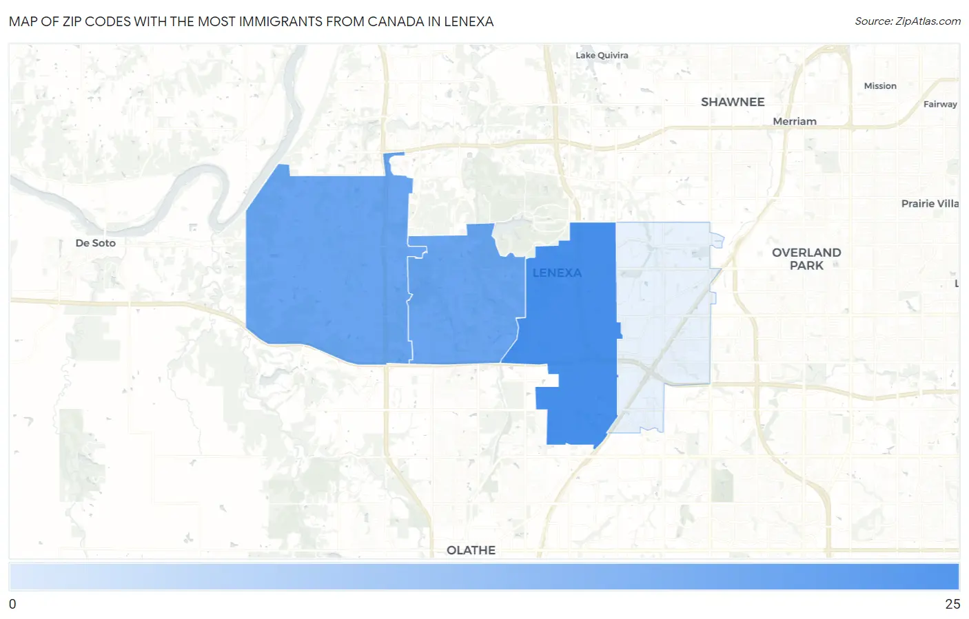 Zip Codes with the Most Immigrants from Canada in Lenexa Map