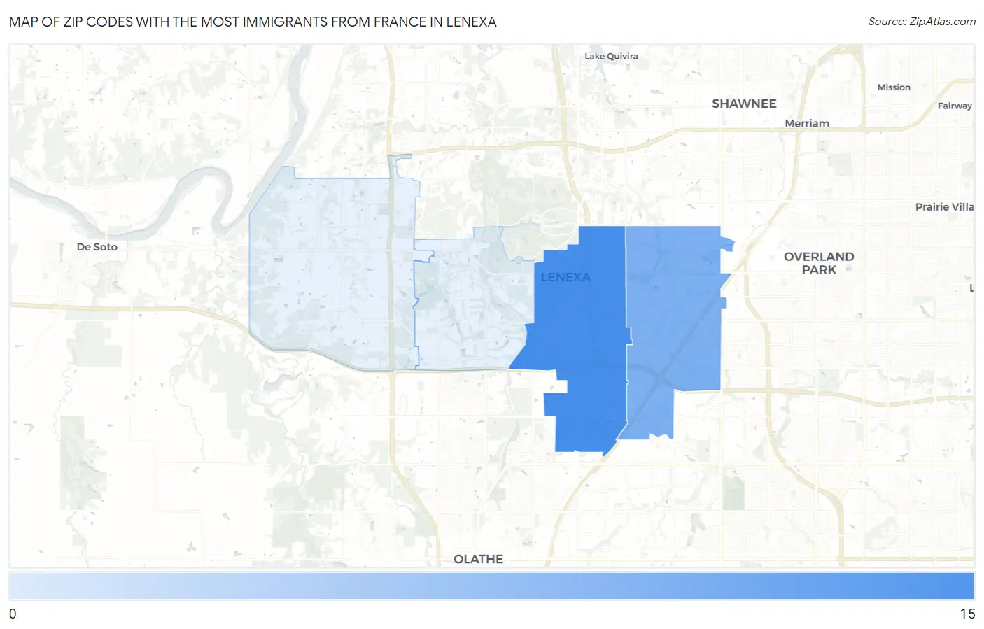 Zip Codes with the Most Immigrants from France in Lenexa Map
