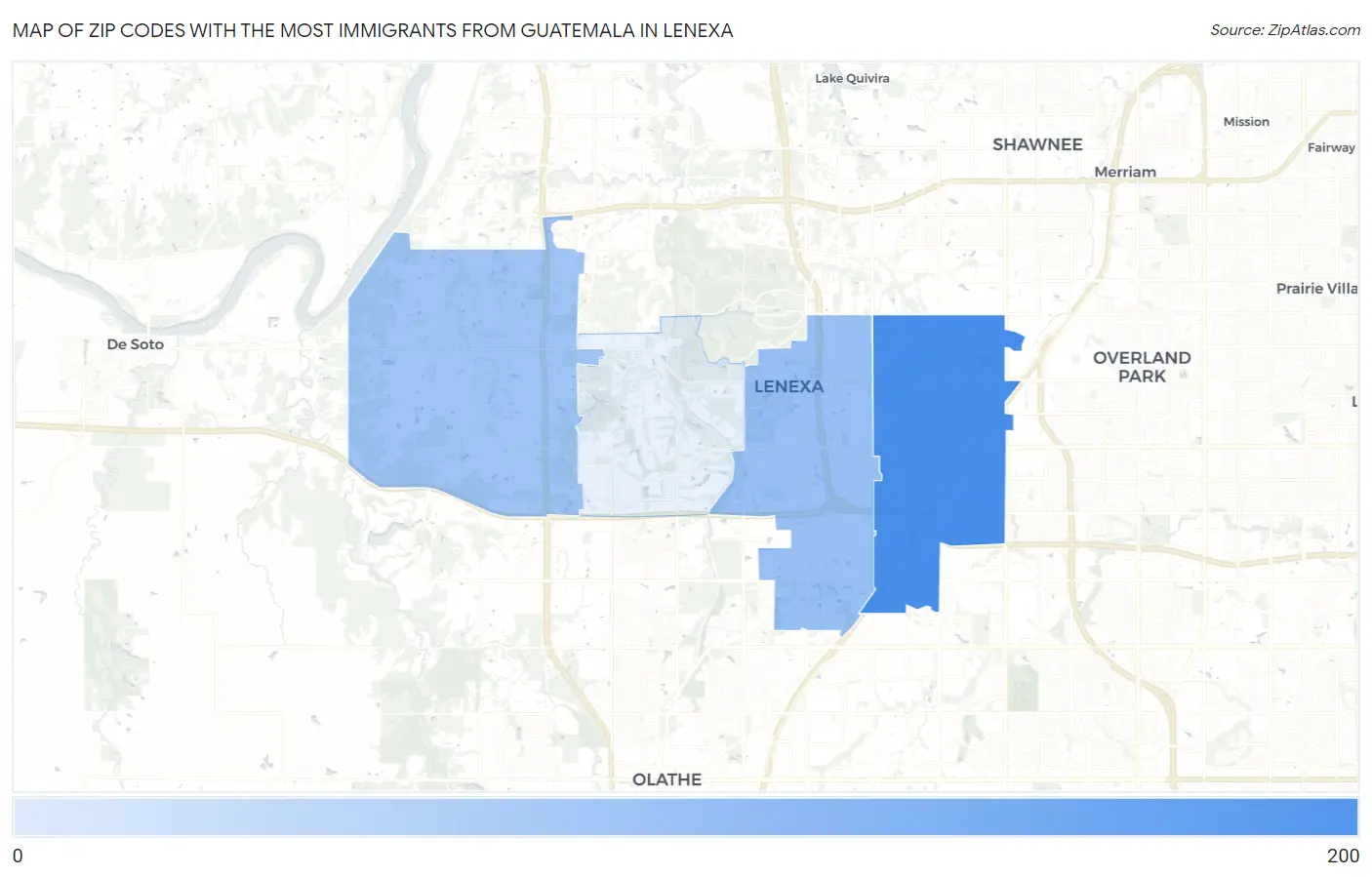 Zip Codes with the Most Immigrants from Guatemala in Lenexa Map