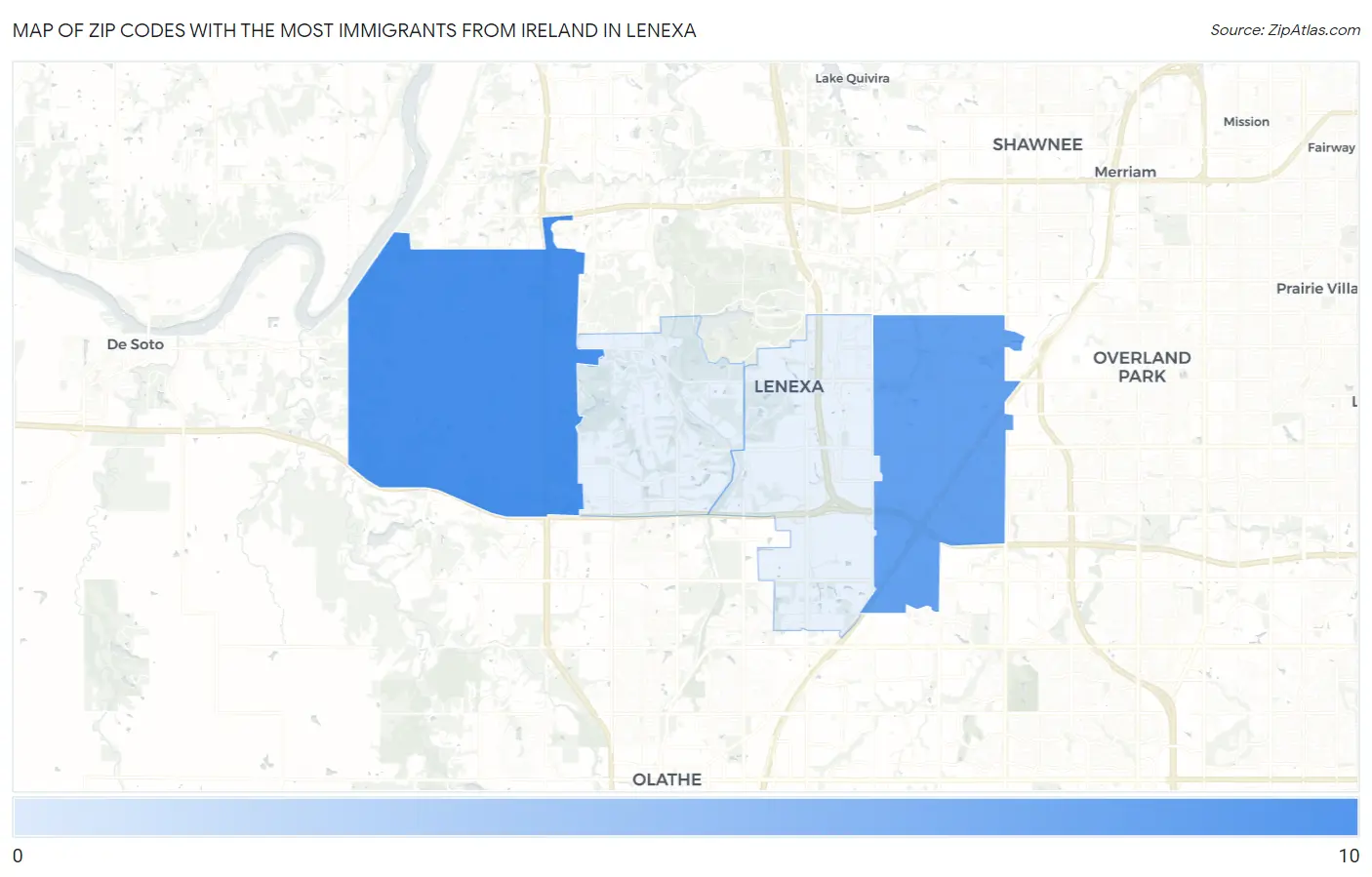 Zip Codes with the Most Immigrants from Ireland in Lenexa Map